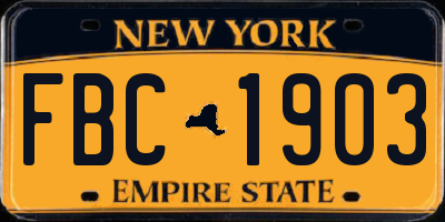 NY license plate FBC1903