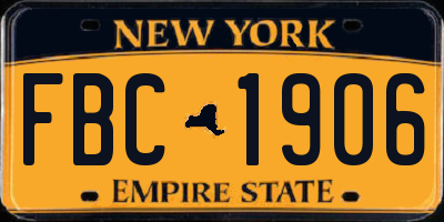 NY license plate FBC1906