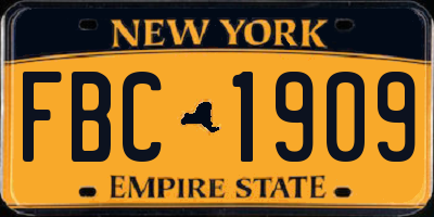 NY license plate FBC1909