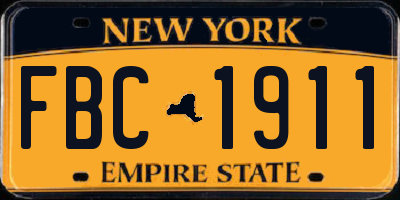 NY license plate FBC1911