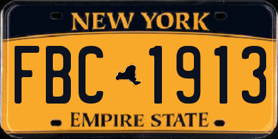 NY license plate FBC1913