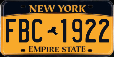 NY license plate FBC1922