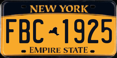 NY license plate FBC1925