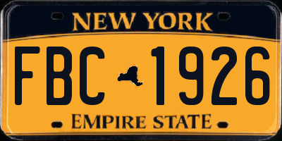 NY license plate FBC1926