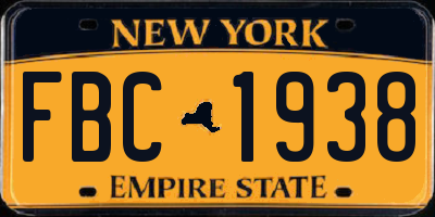 NY license plate FBC1938