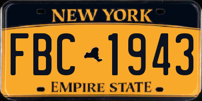 NY license plate FBC1943