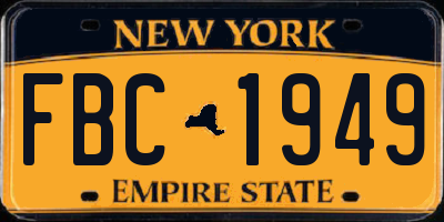 NY license plate FBC1949