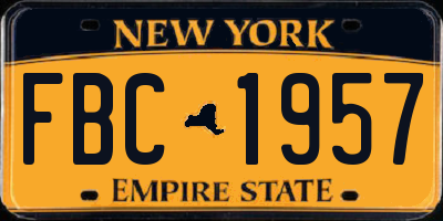 NY license plate FBC1957