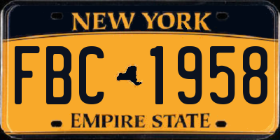 NY license plate FBC1958