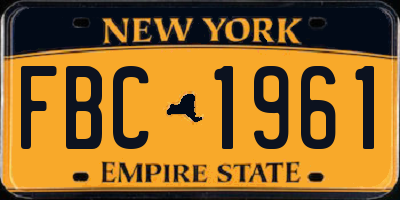 NY license plate FBC1961