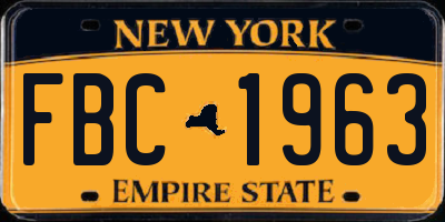 NY license plate FBC1963