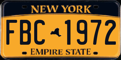 NY license plate FBC1972