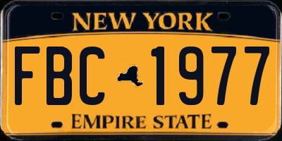 NY license plate FBC1977