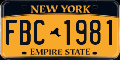 NY license plate FBC1981