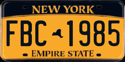 NY license plate FBC1985