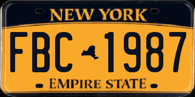 NY license plate FBC1987