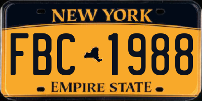 NY license plate FBC1988