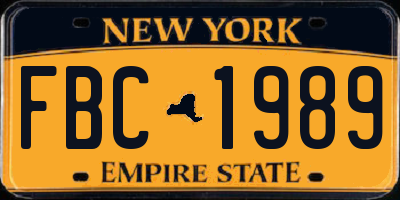 NY license plate FBC1989