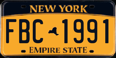NY license plate FBC1991