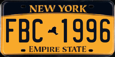NY license plate FBC1996