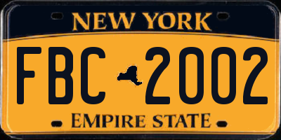 NY license plate FBC2002