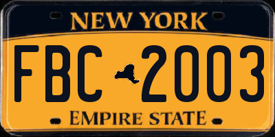 NY license plate FBC2003