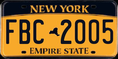 NY license plate FBC2005