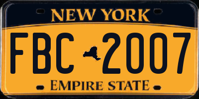 NY license plate FBC2007