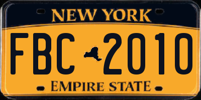 NY license plate FBC2010