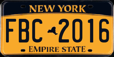 NY license plate FBC2016