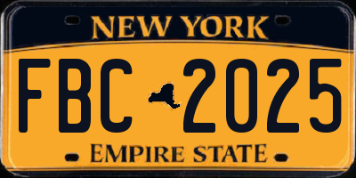 NY license plate FBC2025