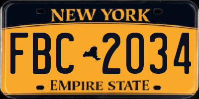 NY license plate FBC2034