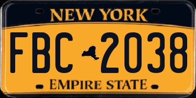 NY license plate FBC2038
