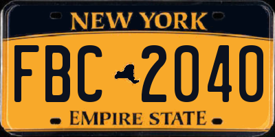 NY license plate FBC2040