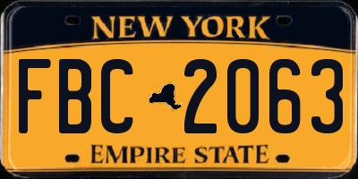 NY license plate FBC2063
