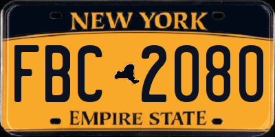 NY license plate FBC2080