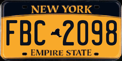 NY license plate FBC2098