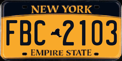 NY license plate FBC2103