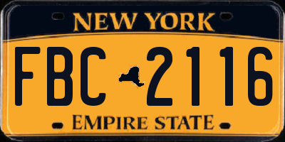 NY license plate FBC2116