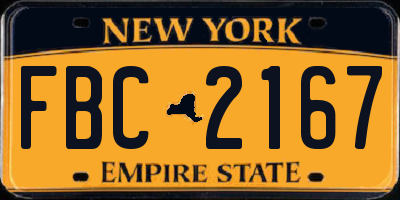 NY license plate FBC2167