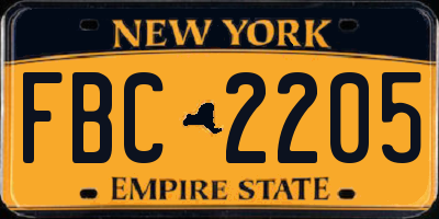 NY license plate FBC2205