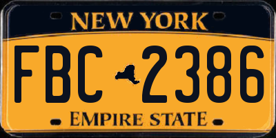 NY license plate FBC2386