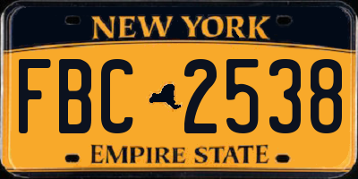 NY license plate FBC2538