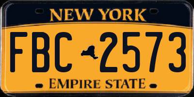 NY license plate FBC2573