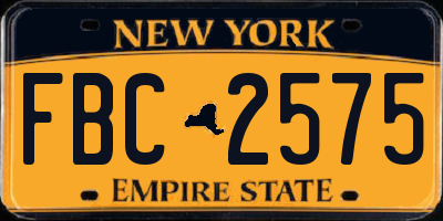 NY license plate FBC2575