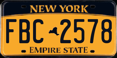 NY license plate FBC2578