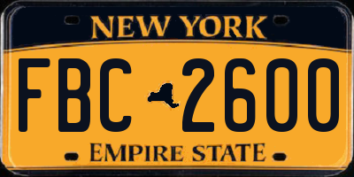 NY license plate FBC2600
