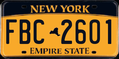 NY license plate FBC2601