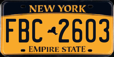 NY license plate FBC2603