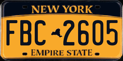 NY license plate FBC2605